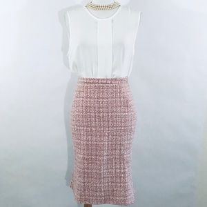 LUCA LUCA Wool Alpaca Silk Textured Tweed Skirt Pink